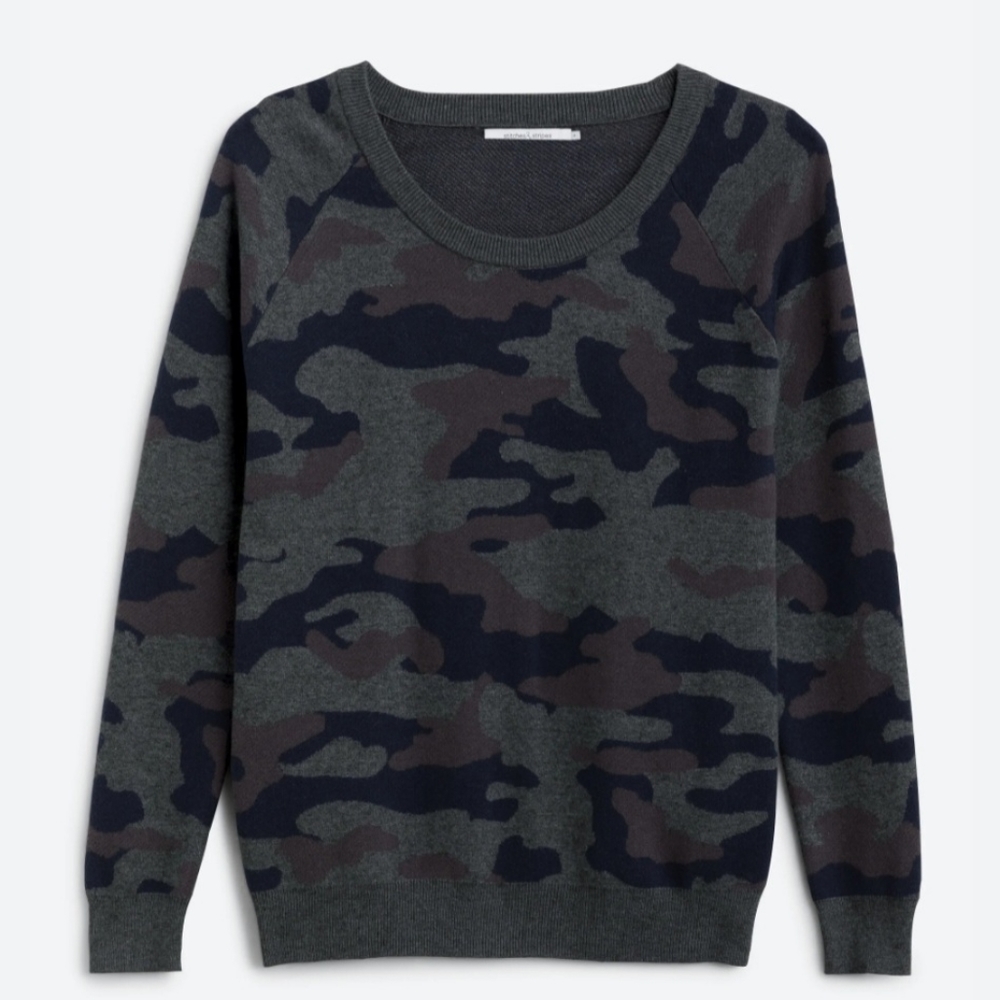 Stitches and Stripes Scoop Neck Cotton Blend Sweater